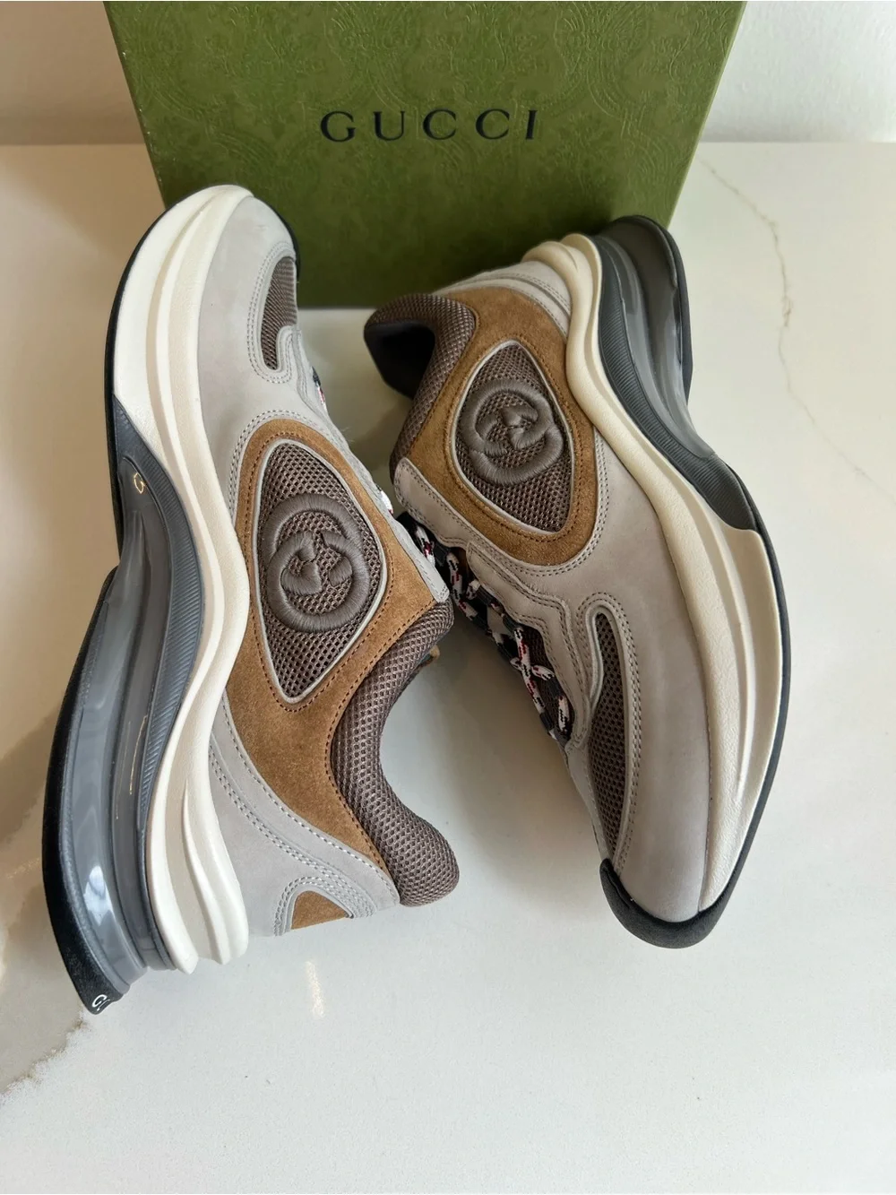 Gucci woman Run  Beige, Brown and Black Retro Runner Sneakers